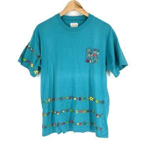 VTG United Colors Of Benetton T Shirt Size Medium Teal Single Stitch Made Italy